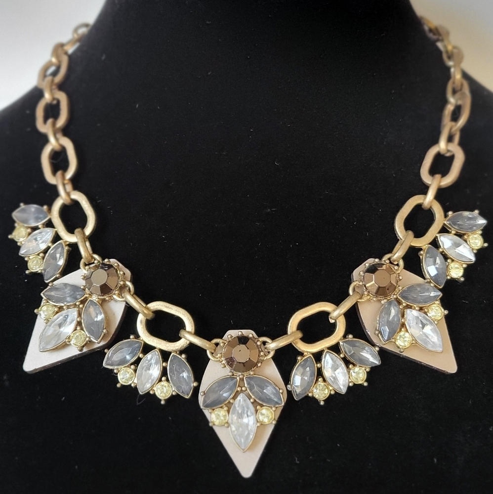 Elegant Matted Goldtone Rhinestones Statement Necklace